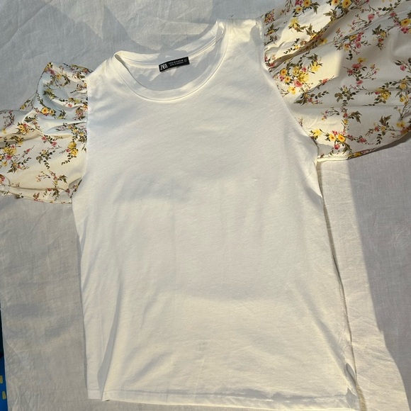 Zara Cream Top with Floral Sleeves - Picture 1 of 3